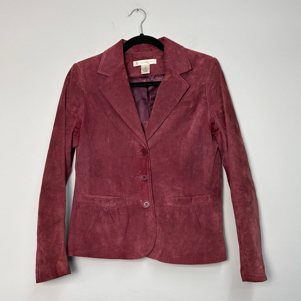 Vtg Pursuits Burgundy Genuine Suede Leather Blazer Jacket Womens Small Maroon